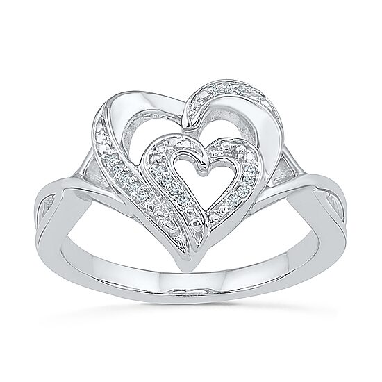 Womens Diamond Accent Natural White Diamond Sterling Silver Heart Cocktail Ring