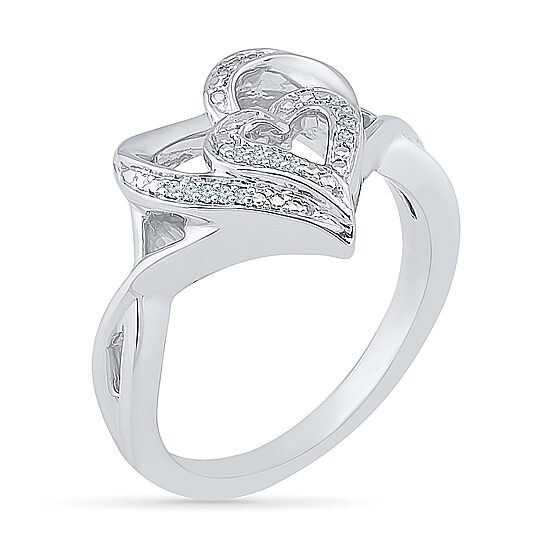 Womens Diamond Accent Natural White Diamond Sterling Silver Heart Cocktail Ring