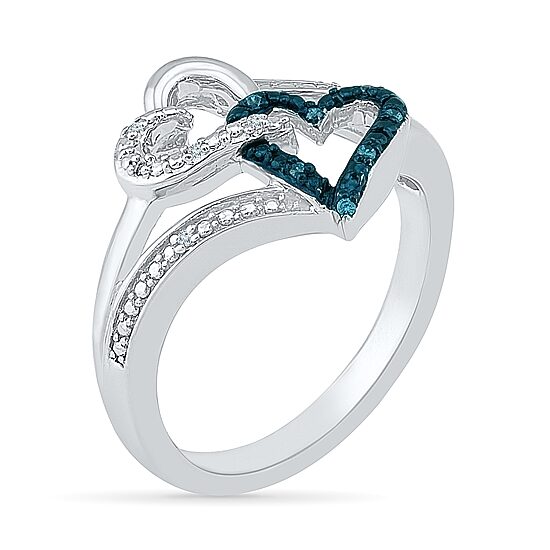 Womens Diamond Accent Natural Blue Diamond Sterling Silver Heart Cocktail Ring