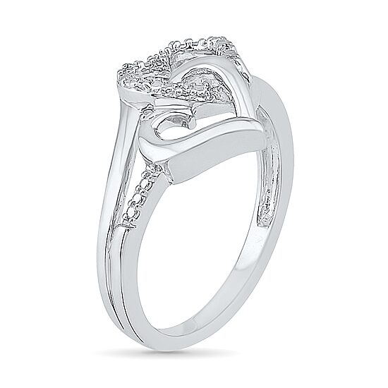Womens Diamond Accent Natural White Diamond Sterling Silver Heart Cocktail Ring