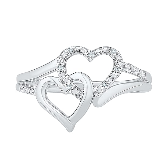 Womens Diamond Accent Natural White Diamond Sterling Silver Heart Cocktail Ring