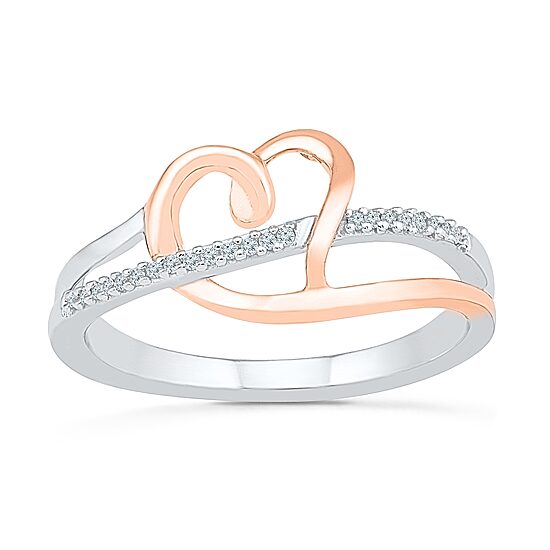 Womens Diamond Accent Natural White Diamond 10K Gold Over Silver Heart Cocktail Ring