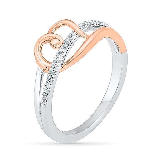Womens Diamond Accent Natural White Diamond 10K Gold Over Silver Heart Cocktail Ring