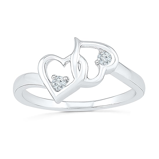 Womens Diamond Accent Natural White Diamond Sterling Silver Heart Cocktail Ring