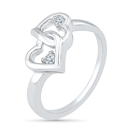 Womens Diamond Accent Natural White Diamond Sterling Silver Heart Cocktail Ring