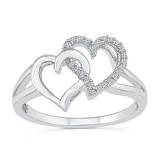 Womens 1/10 CT. T.W. Natural White Diamond Sterling Silver Heart Cocktail Ring