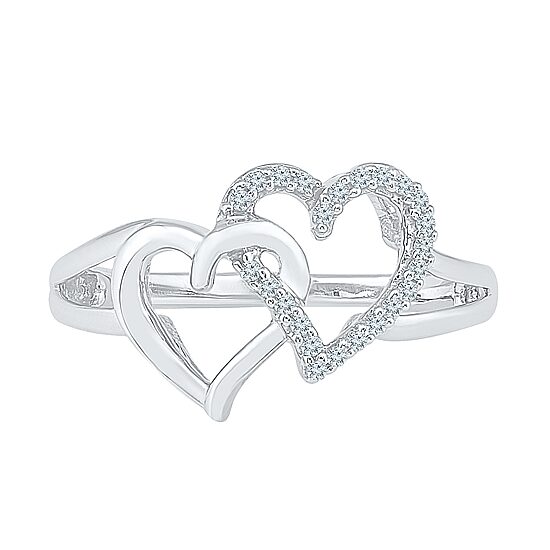 Womens 1/10 CT. T.W. Natural White Diamond Sterling Silver Heart Cocktail Ring