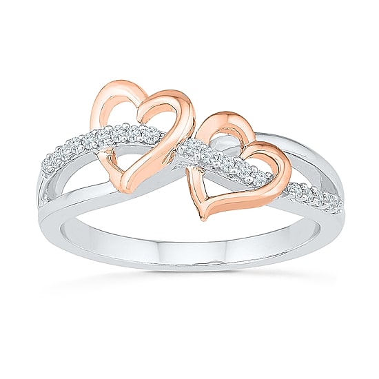 Womens 1/8 CT. T.W. Natural White Diamond 10K Gold Over Silver Heart Cocktail Ring