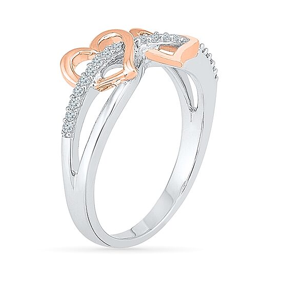 Womens 1/8 CT. T.W. Natural White Diamond 10K Gold Over Silver Heart Cocktail Ring