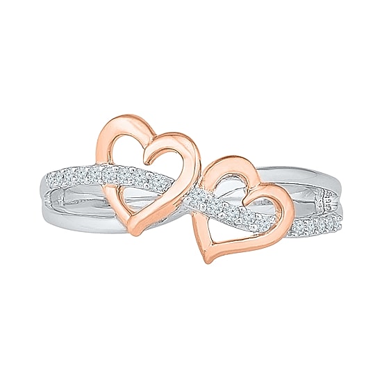 Womens 1/8 CT. T.W. Natural White Diamond 10K Gold Over Silver Heart Cocktail Ring