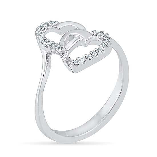Womens Diamond Accent Natural White Diamond Sterling Silver Heart Cocktail Ring