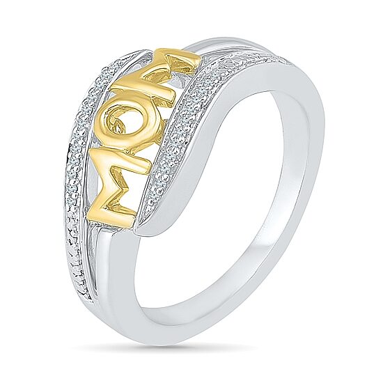 "Mom" Womens Diamond Accent Natural White Diamond 10K Gold Over Silver Cocktail Ring