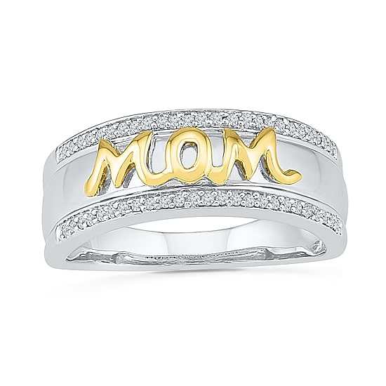 "Mom" Womens 2MM 1/6 CT. T.W. Natural White Diamond 10K Gold Over Silver Band