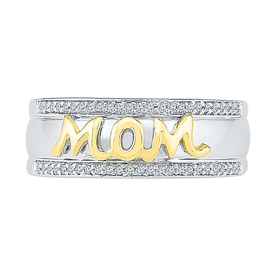 "Mom" Womens 2MM 1/6 CT. T.W. Natural White Diamond 10K Gold Over Silver Band