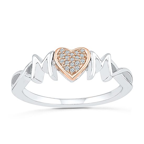 "Mom" Womens Diamond Accent Natural White Diamond 10K Gold Over Silver Cocktail Ring