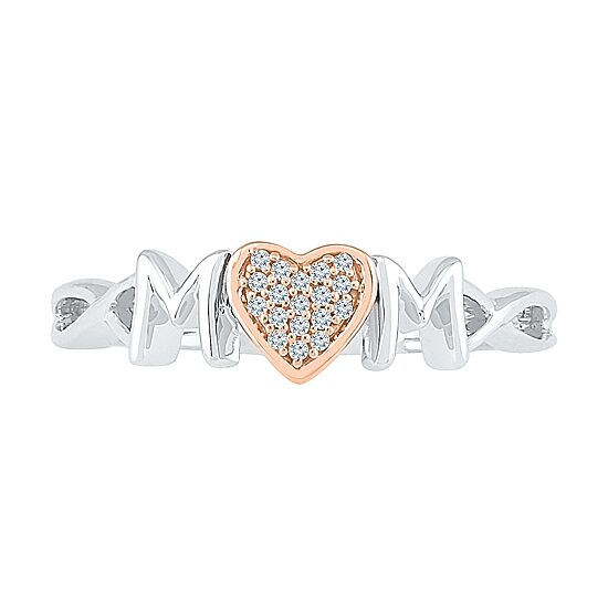 "Mom" Womens Diamond Accent Natural White Diamond 10K Gold Over Silver Cocktail Ring