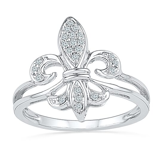 Womens 1/8 CT. T.W. Natural White Diamond Sterling Silver Fleur De Lis Cocktail Ring