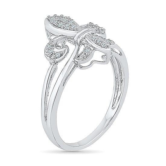 Womens 1/8 CT. T.W. Natural White Diamond Sterling Silver Fleur De Lis Cocktail Ring