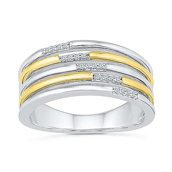 Womens 2MM Diamond Accent Natural White Diamond 10K Gold Over Silver Band