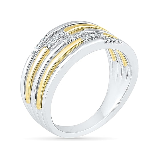 Womens 2MM Diamond Accent Natural White Diamond 10K Gold Over Silver Band