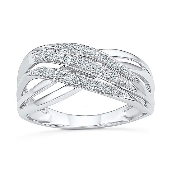 Womens 2MM 1/8 CT. T.W. Natural White Diamond Sterling Silver Crossover Band