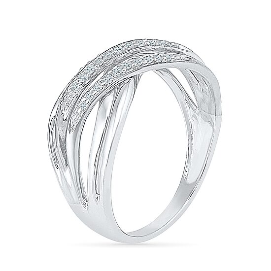 Womens 2MM 1/8 CT. T.W. Natural White Diamond Sterling Silver Crossover Band