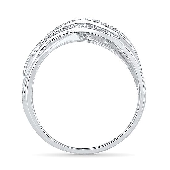 Womens 2MM 1/8 CT. T.W. Natural White Diamond Sterling Silver Crossover Band