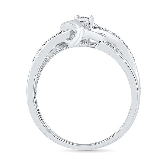 Womens Diamond Accent Natural White Diamond Sterling Silver Heart Crossover Cocktail Ring
