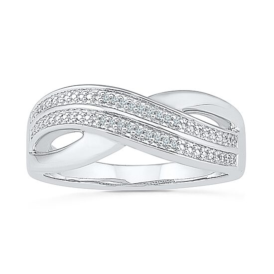 Womens 2MM Diamond Accent Natural White Diamond Sterling Silver Crossover Band