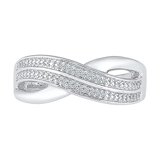 Womens 2MM Diamond Accent Natural White Diamond Sterling Silver Crossover Band