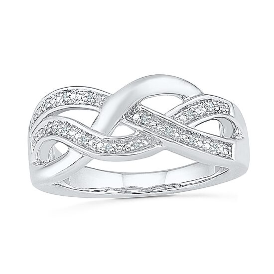 Womens Diamond Accent Natural White Diamond Sterling Silver Crossover Cocktail Ring