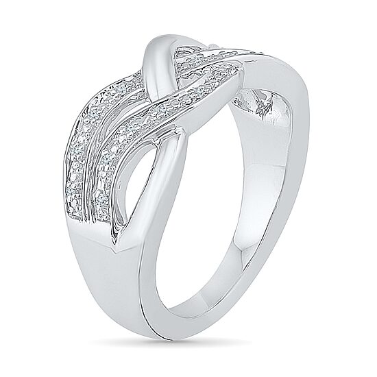 Womens Diamond Accent Natural White Diamond Sterling Silver Crossover Cocktail Ring