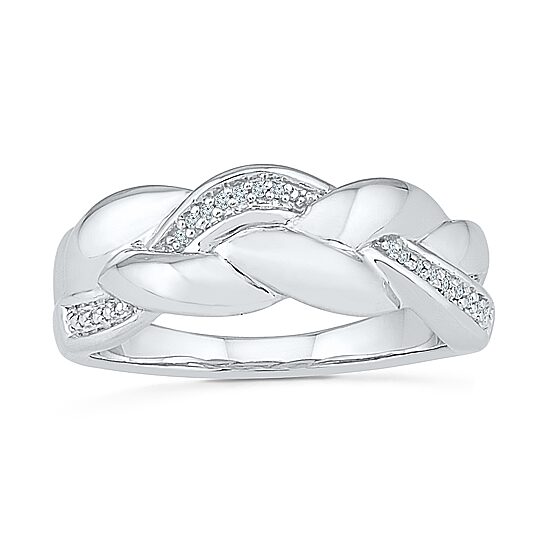 Womens 2MM Diamond Accent Natural White Diamond Sterling Silver Crossover Band