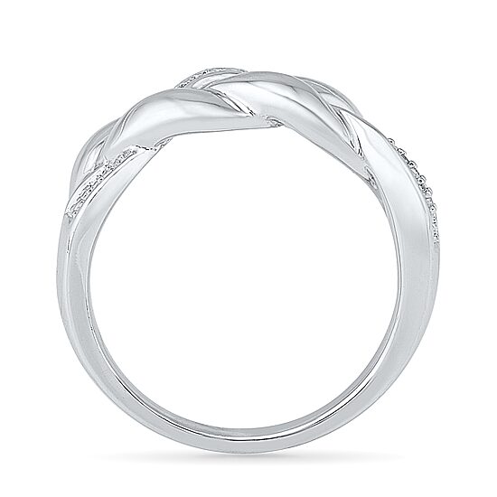 Womens 2MM Diamond Accent Natural White Diamond Sterling Silver Crossover Band