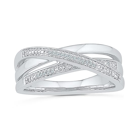 Womens 2MM Diamond Accent Natural White Diamond Sterling Silver Crossover Band