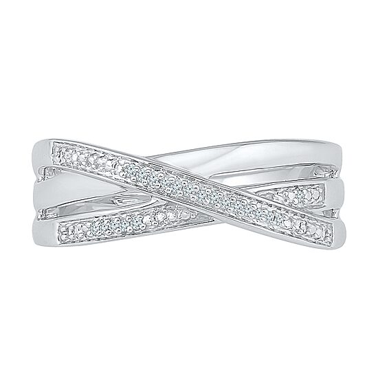 Womens 2MM Diamond Accent Natural White Diamond Sterling Silver Crossover Band
