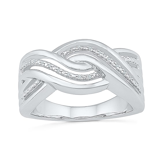 Womens 2MM Diamond Accent Natural White Diamond Sterling Silver Crossover Band