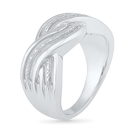 Womens 2MM Diamond Accent Natural White Diamond Sterling Silver Crossover Band