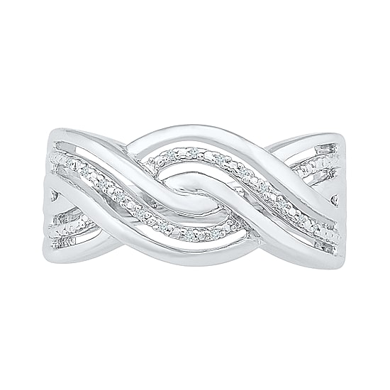 Womens 2MM Diamond Accent Natural White Diamond Sterling Silver Crossover Band