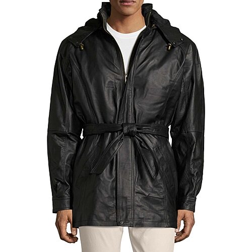 Vintage Leather Hooded Parka With Zip Out Lining, Xx-large, Black