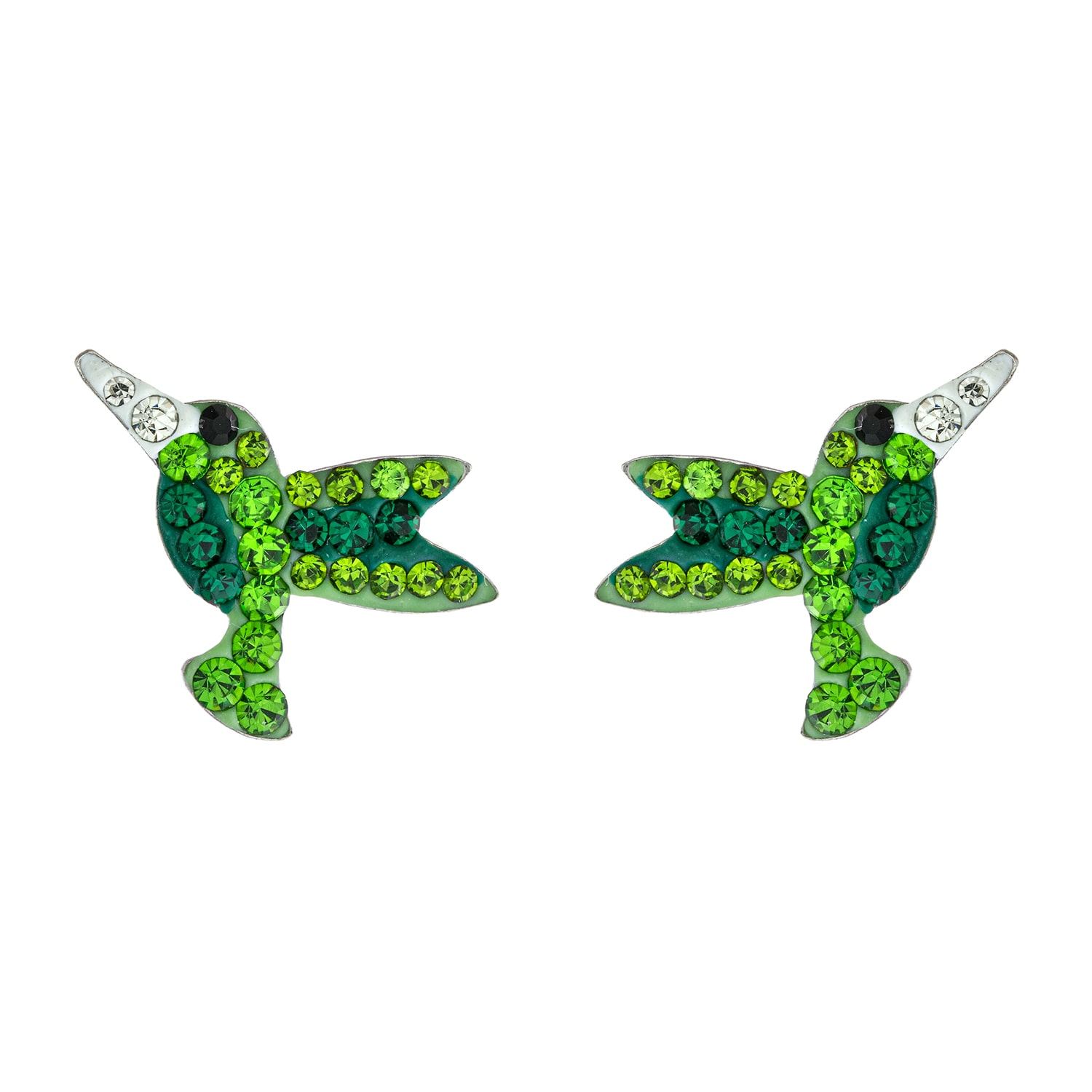 Silver Treasures Hummingbird Green Crystal Sterling Silver 12.7mm Stud Earrings