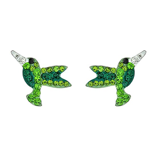 Silver Treasures Hummingbird Green Crystal Sterling Silver 12.7mm Stud Earrings