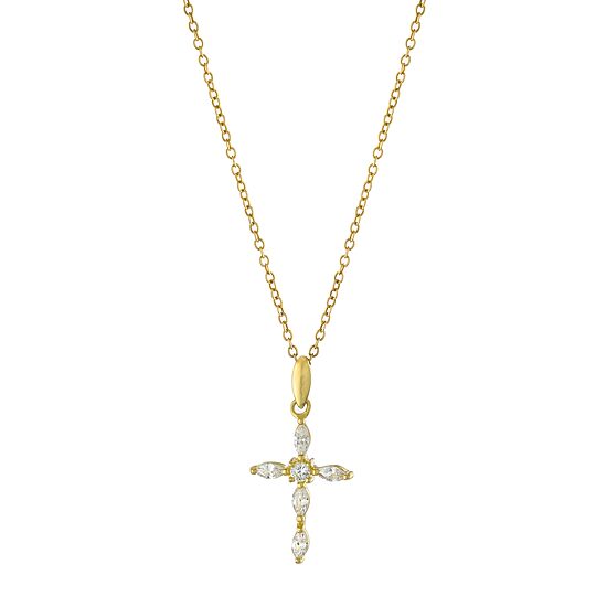 Silver Treasures Womens Cubic Zirconia 14K Gold Over Silver Cross 18 Inch Pendant Necklace