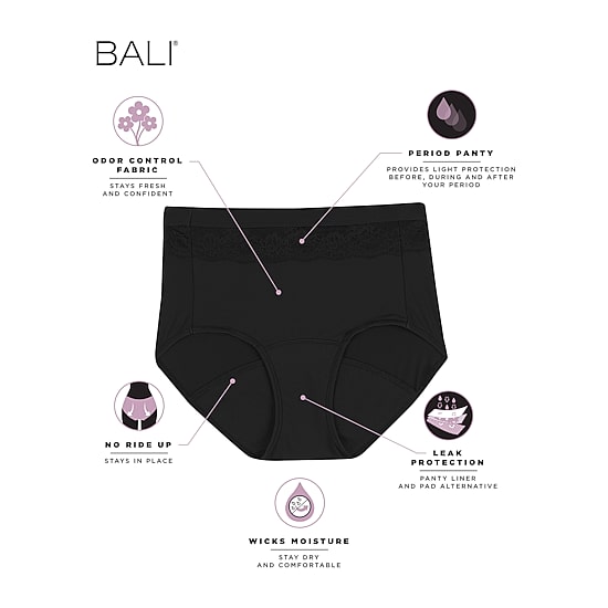 Bali Beautifully Confident With Leak Protection Womens Period + Leak Resistant Brief Panty Dfllb1