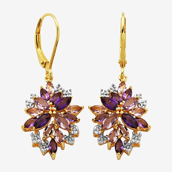 Womens Genuine Purple Amethyst 14K Gold Over Silver Drop Earrings