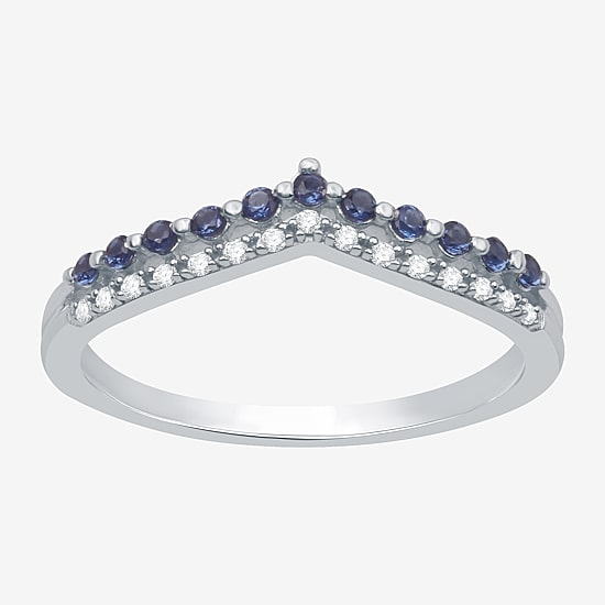 Diamond Accent Lab Created Sapphire Sterling Silver or 14K Gold Over Silver Wedding Band