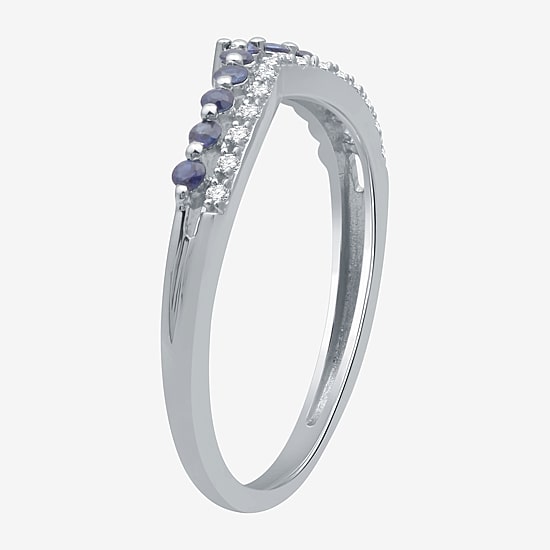 Diamond Accent Lab Created Sapphire Sterling Silver or 14K Gold Over Silver Wedding Band