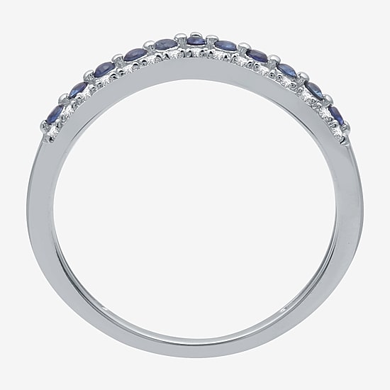 Diamond Accent Lab Created Sapphire Sterling Silver or 14K Gold Over Silver Wedding Band