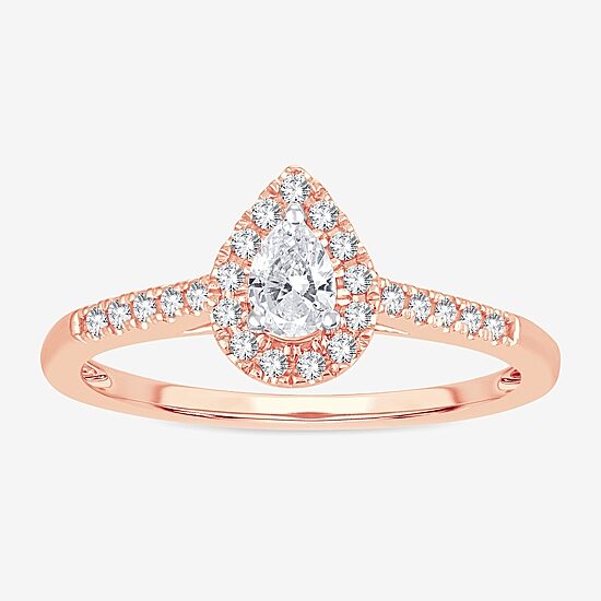 Womens 1/3 CT. T.W. Natural White Diamond 10K Gold Pear Side Stone Halo Engagement Ring