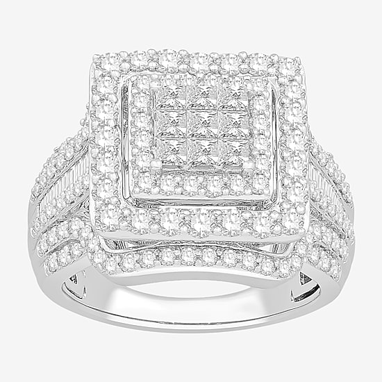 Womens 2 CT. T.W. Natural White Diamond 10K Gold Halo Engagement Ring